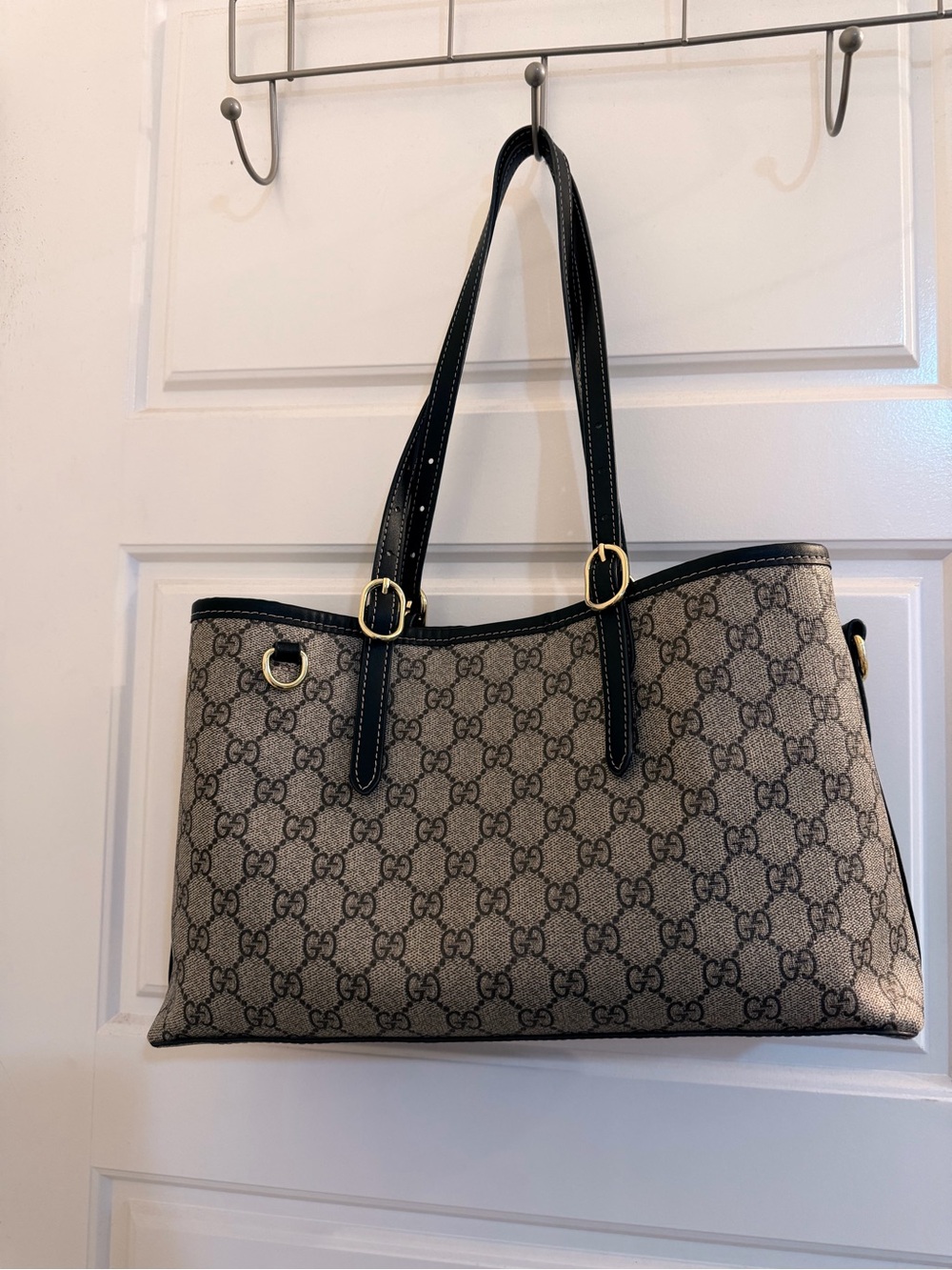 Black Trim Beige GG Canvas Tote